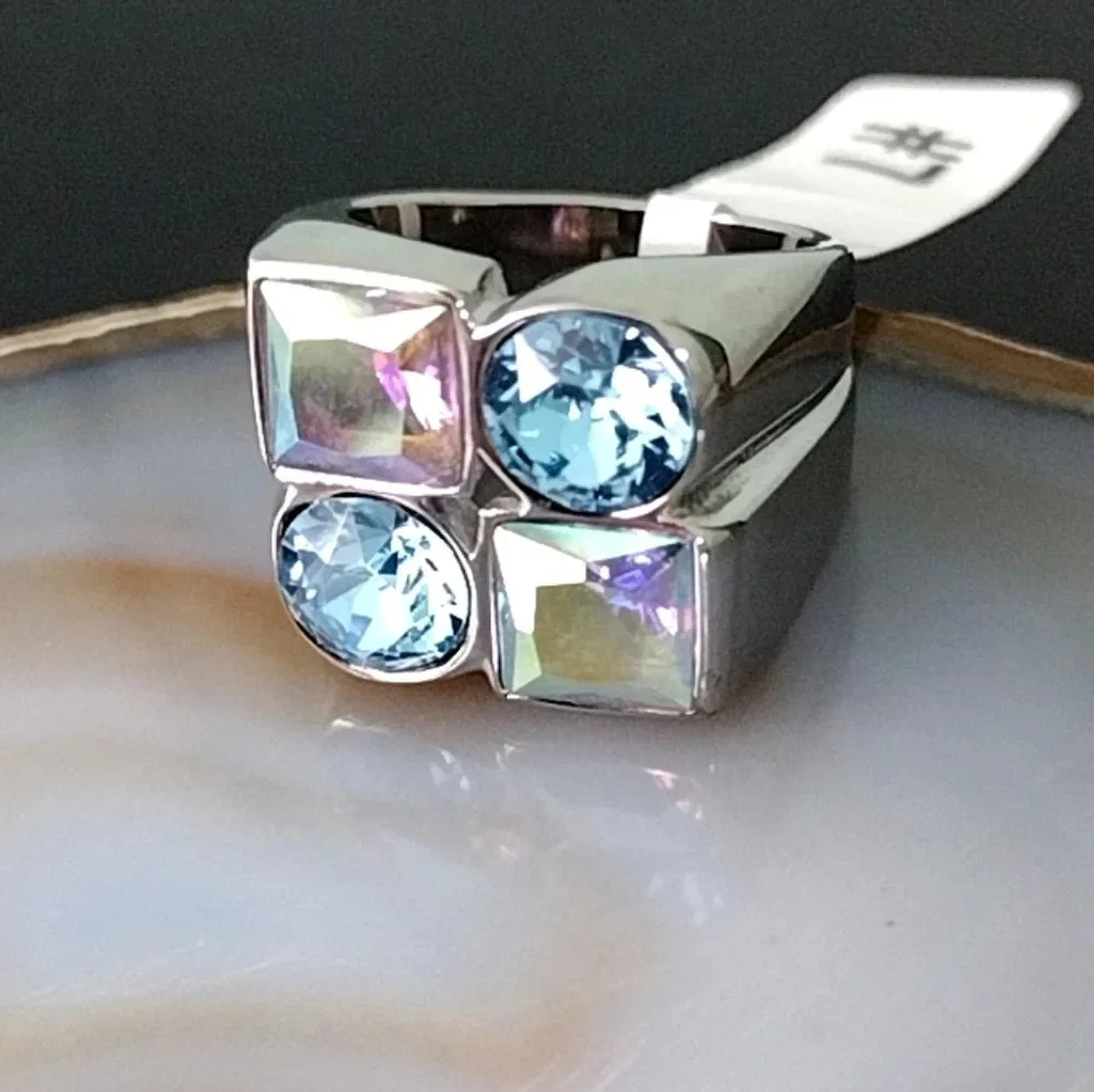Iridescent Statement Cocktail Ring Stainless Steel Nickel Free Hypoallergenic